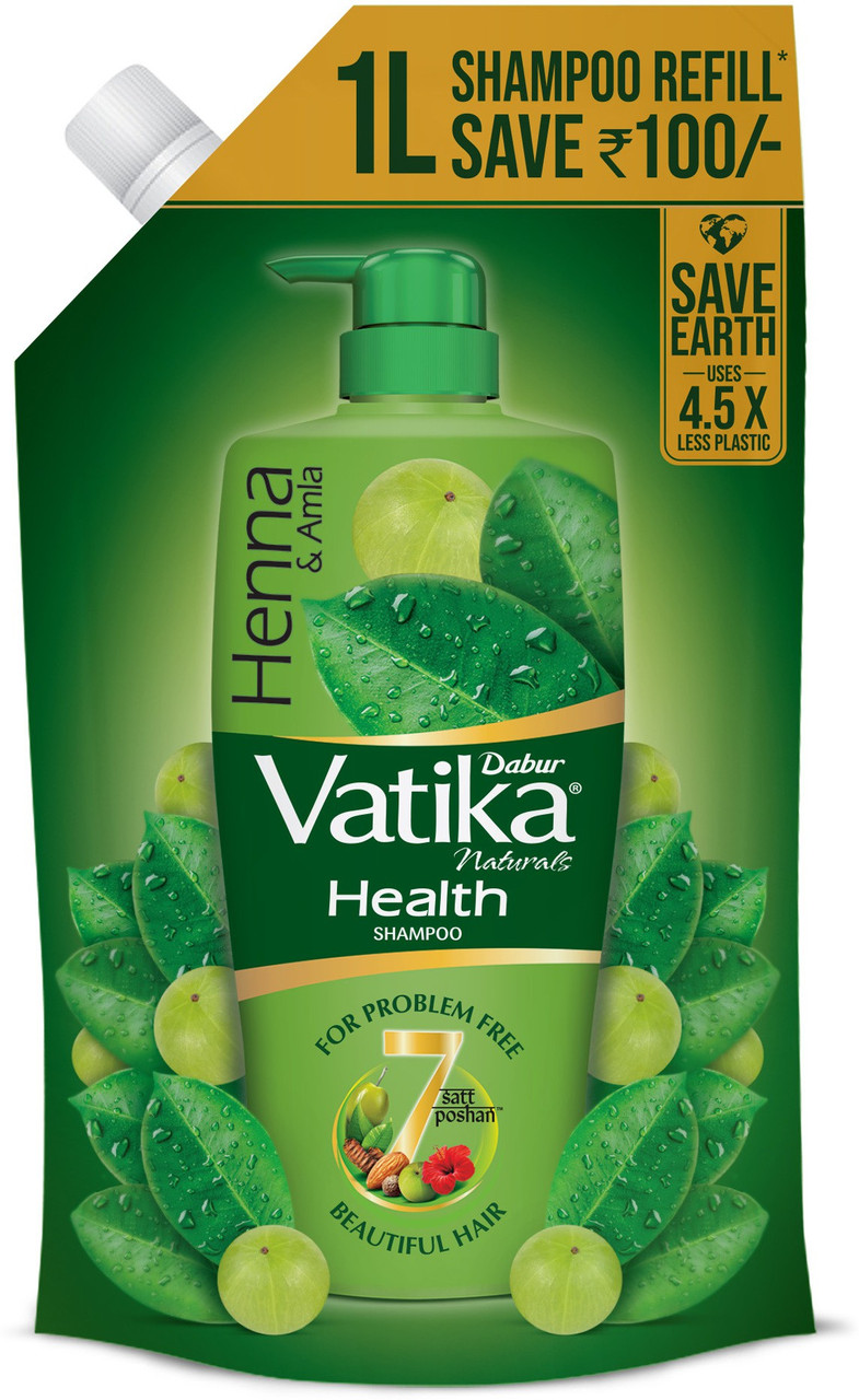 DABUR VATIKA  Health Shampoo Refill Pouch with 7 natural ingredients Controls Frizz (1 L)