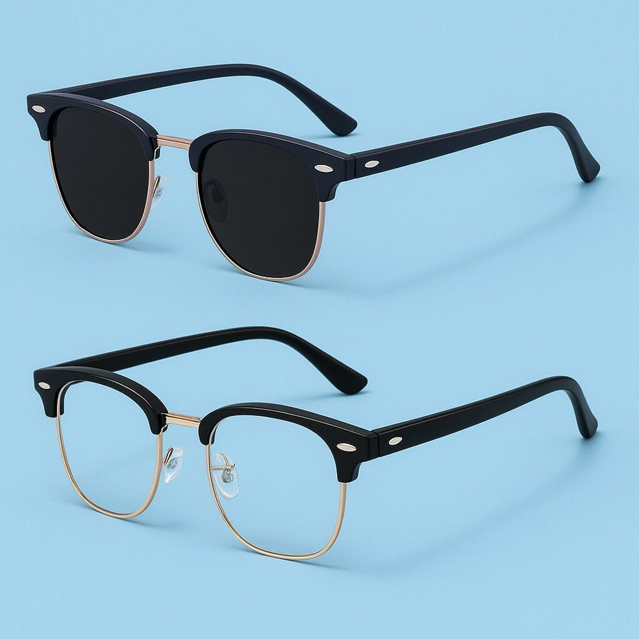 The Studded  UV Protection, Riding Glasses, Gradient Clubmaster Sunglasses (Free Size) (For Men & Women, Black , Clear)